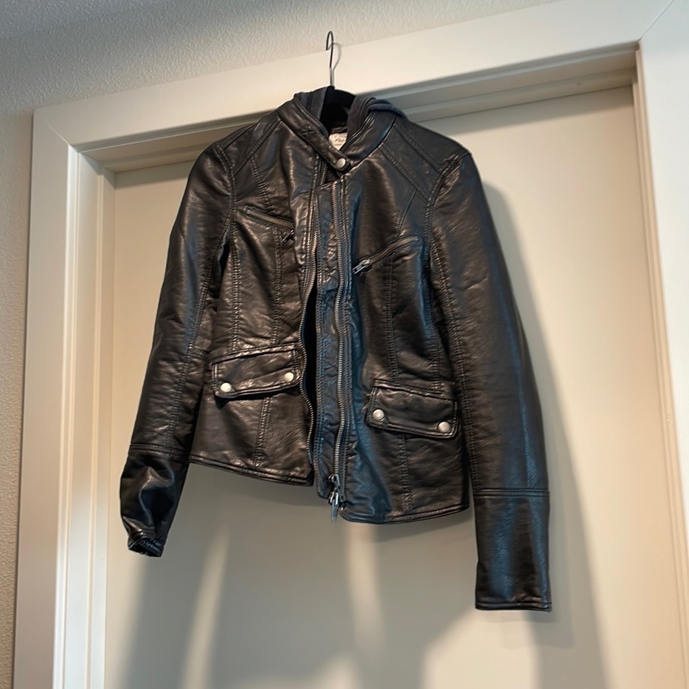 Free People Monroe Hooded Faux-Leather Jacket